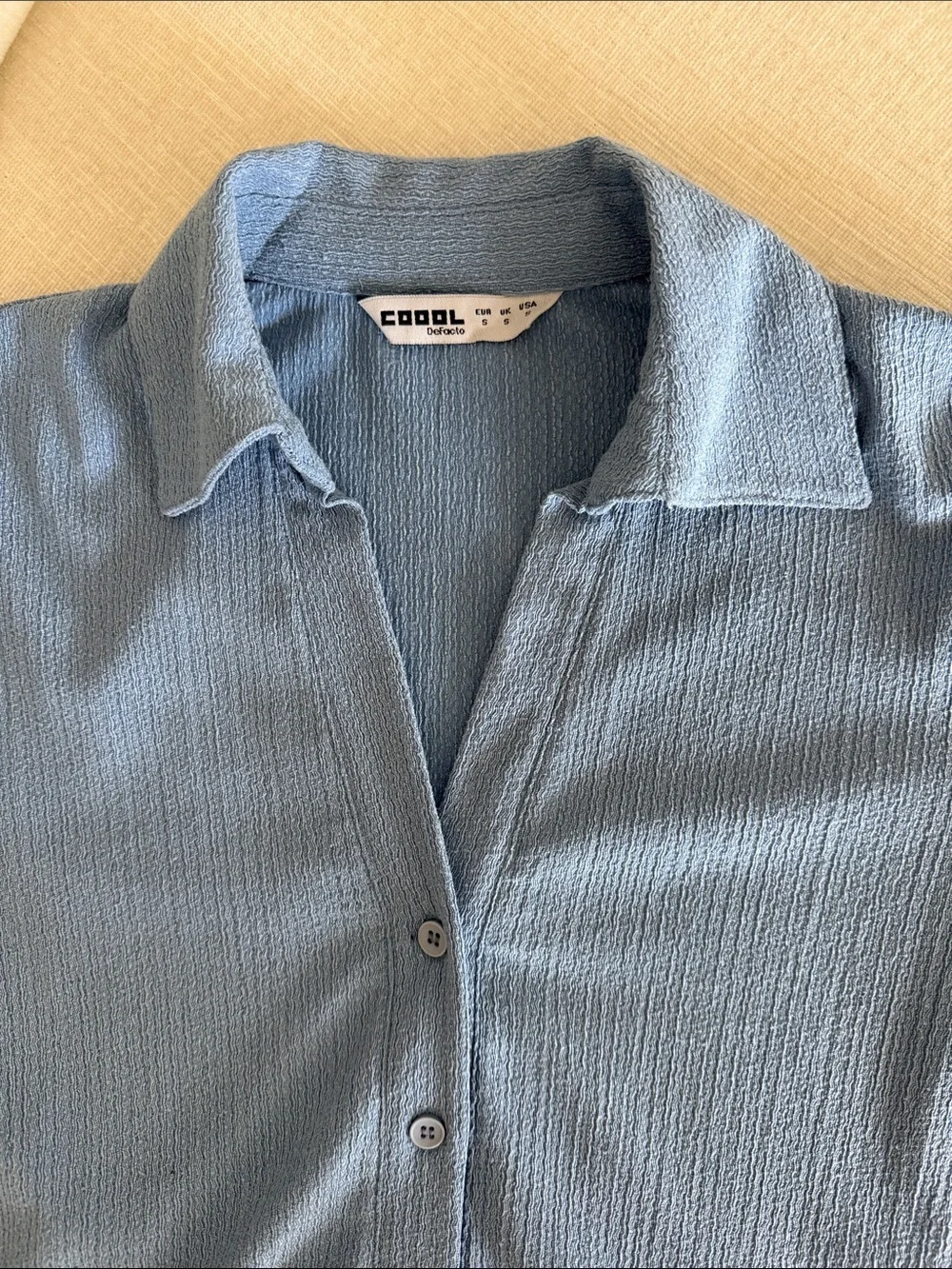Textured Sky-Blue Ribbed Button Cardigan - Picture 5 of 5